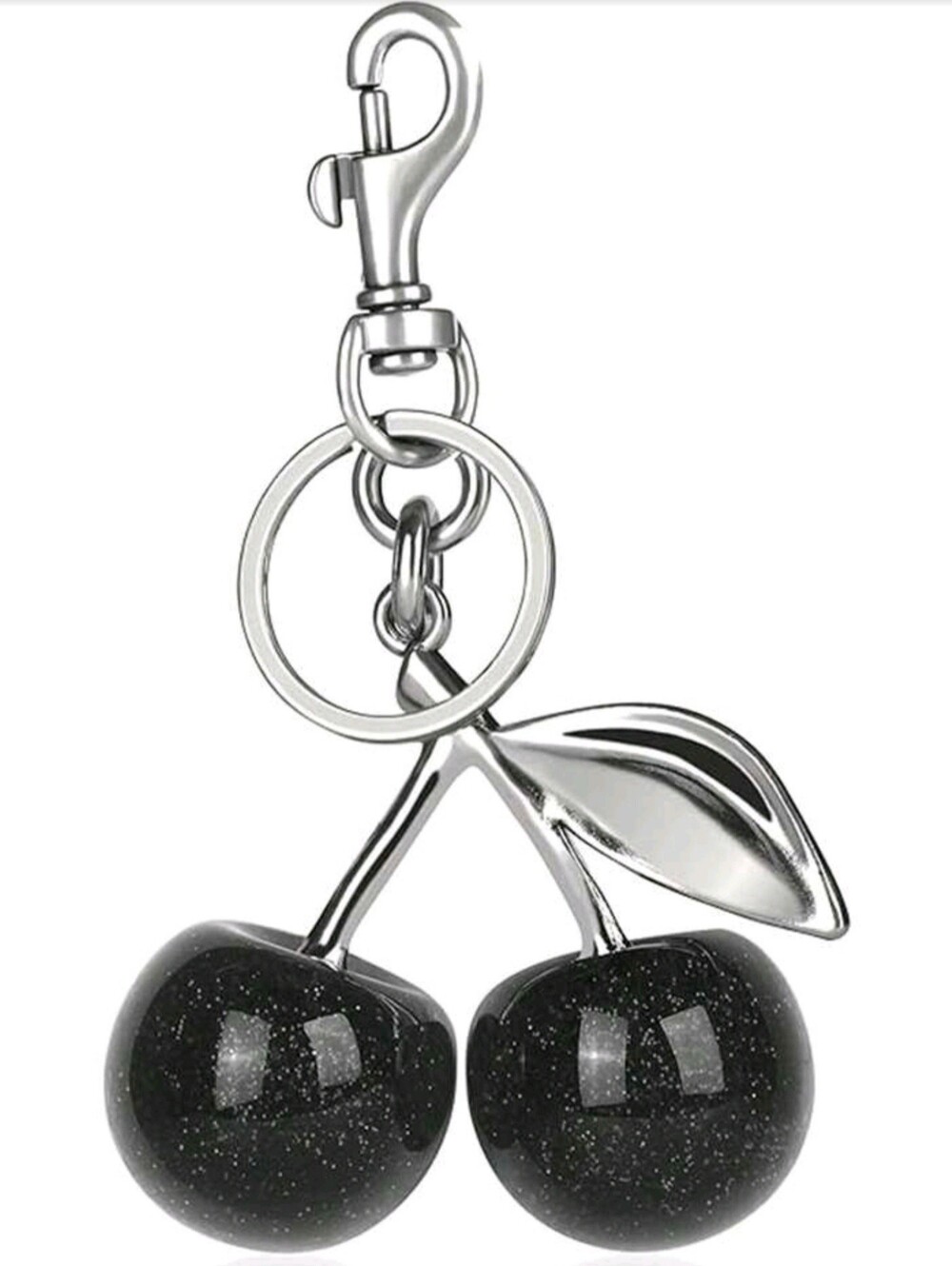 * Y2K Women's Glossy Cherry Bag Charm Keychain Purse Accessory Glitter Black